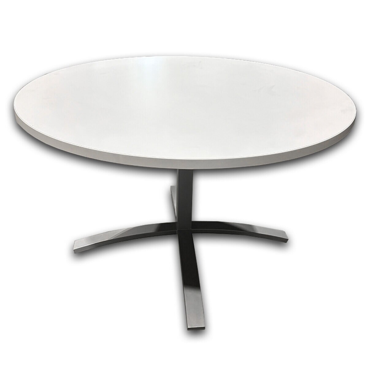 Used 42" Round Table In White W/ Silver Base