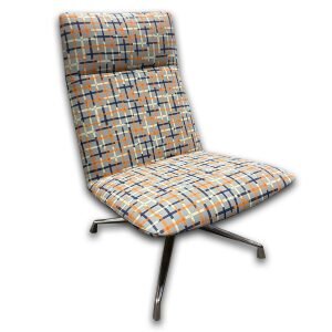 Used Pattern Upholstered High Back Lounge Chair - Polished Swivel Base