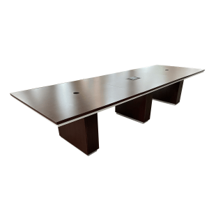 12' Espresso Grey Trimmed Conference Table W/ Data & Rectangular Espresso Bases