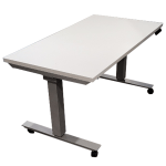 55”W White Laminate Height Adjustable Desk W/ Grey Base