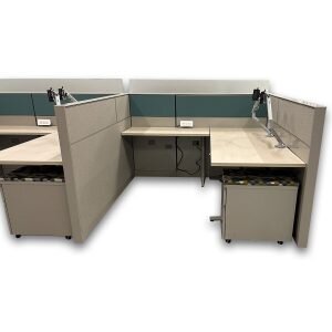 2019 Herman Miller Canvas 6'x6' W/ Height Adjustable Desk & Glass - Teal Accent 