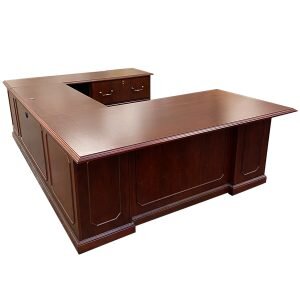 Kimball 72" W Mahogany U-Shape Desk W/ Two Drawer Lateral File