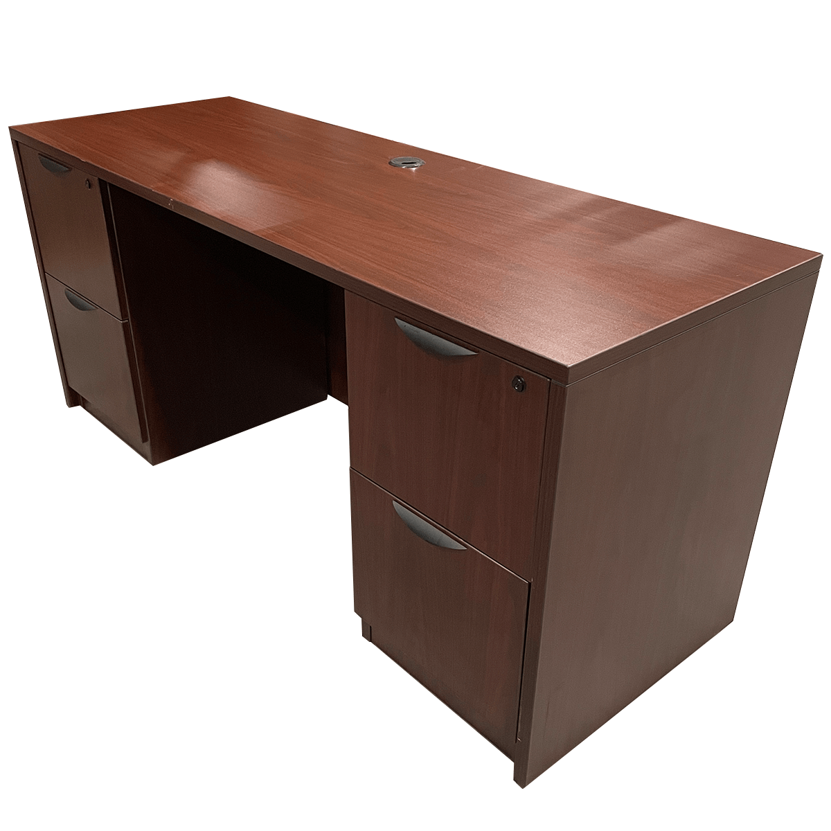67" W Mahogany Desk W/ Black Pull Handles & Matching Credenza - Image 3