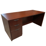 67" W Mahogany Desk W/ Black Pull Handles & Matching Credenza