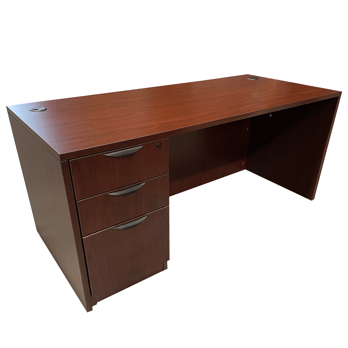 67" W Mahogany Desk W/ Black Pull Handles & Matching Credenza