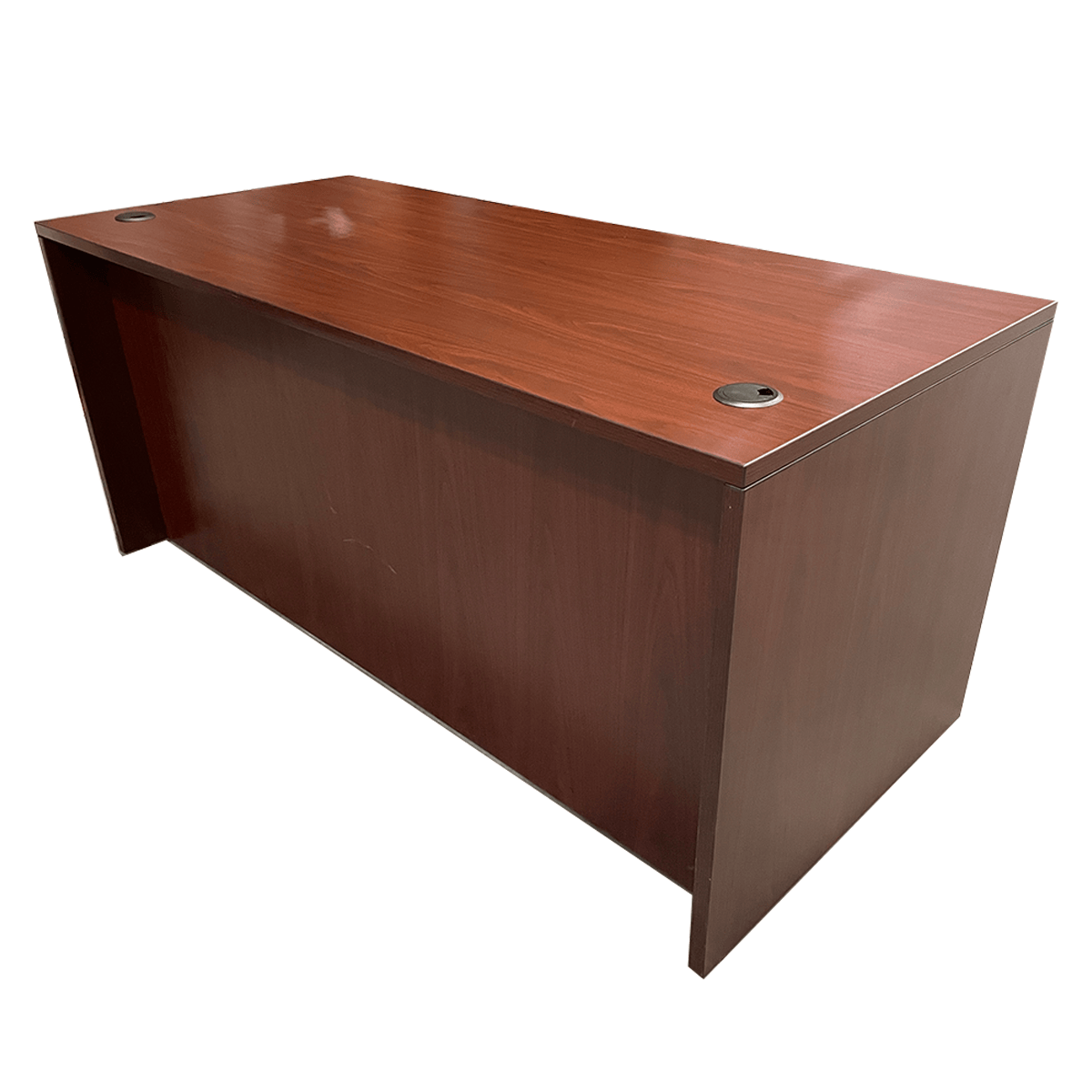 67" W Mahogany Desk W/ Black Pull Handles & Matching Credenza - Image 2
